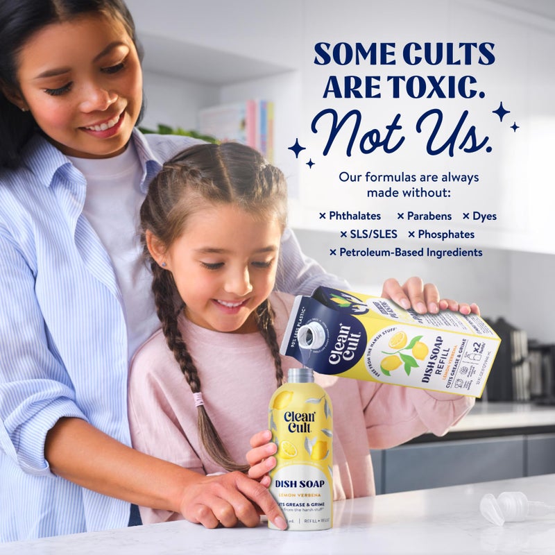 Cleancult Dish Soap Liquid Refill (32oz, 1 Pack) - Plant Based Cleaning Power - Dish Soap that Cuts Grease & Grime - Free of Harsh Chemicals - Uses 90% Less Plastic - Lemon Verbena - Image 5
