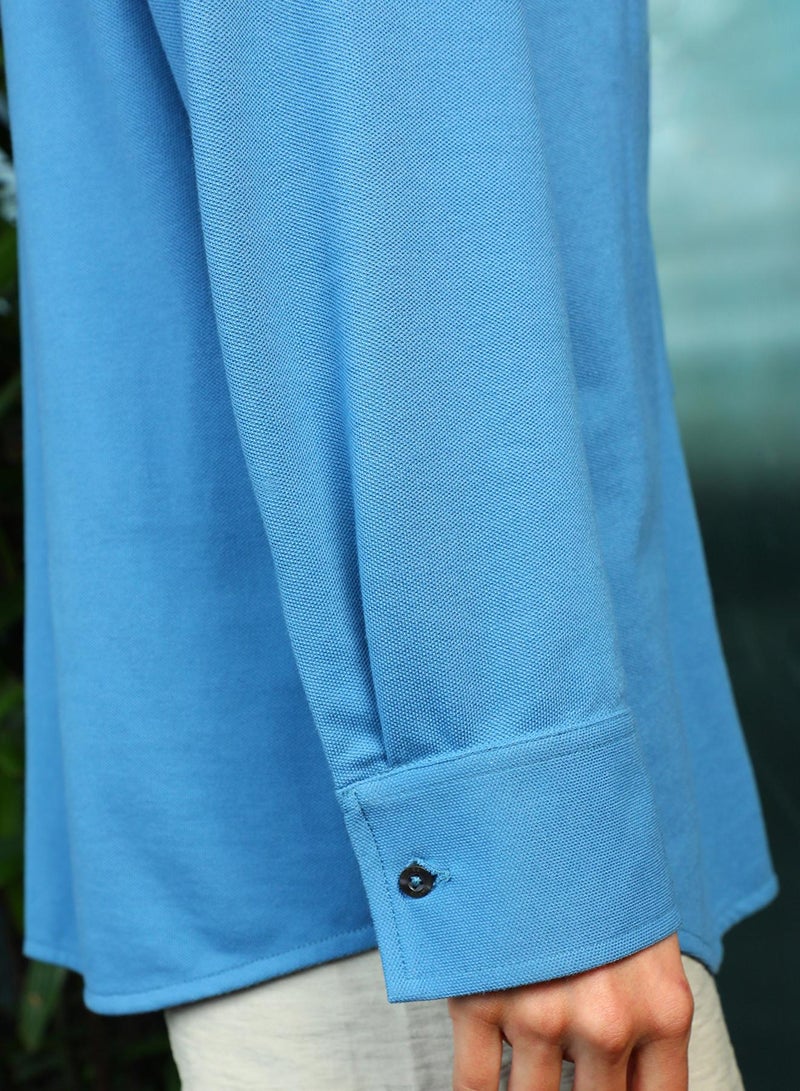 PINACOLADA Women's Sky Blue Solid Boxy Shirt  - Image 5