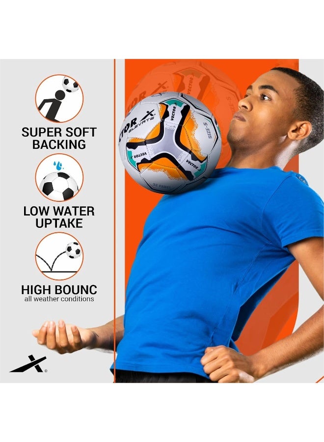 Vector X Elevate PVC Machine Stitched Football Butyl Bladder White Orange Size 5 - Image 3