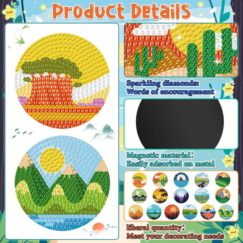 Saysurey 16 Pcs Diamond Art Magnet Kits Diamond Painting Magnets DIY for Adults Crafts Refrigerator Painting Stickers Kits for Gifts Home Decor(Landscape) - Image 3
