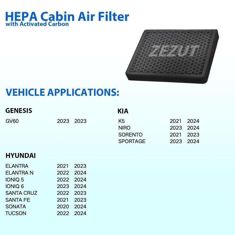 ZEZUT Cabin Air Filter CF12820 for 2021-2024 Hyundai Elantra, Santa Fe, KIA K5, Sorento, Ioniq 5/6, Santa Cruz, Sonata, Tucson, Niro, Sorento, Sportage, Genesis GV60, with Activated Carbon Beads - Image 2
