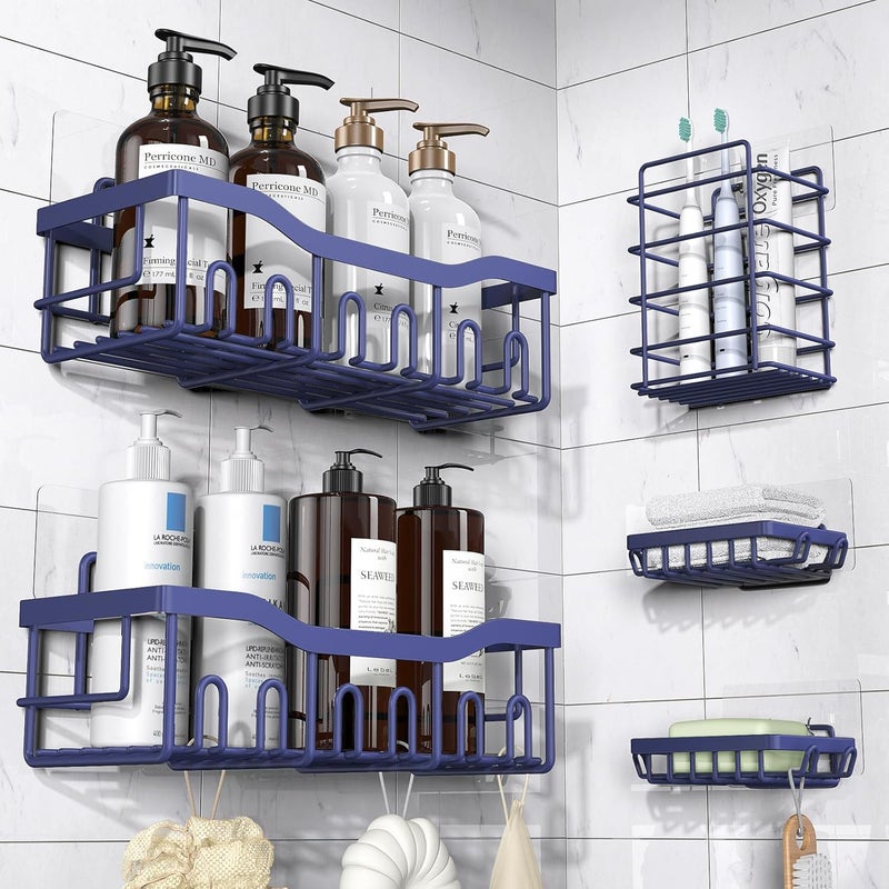 EUDELE Shower Caddy 5 Pack,Adhesive Shower Organizer for Bathroom Storage&Home Decor&Kitchen,No Drilling,Large Capacity,Rustproof Stainless Steel Bathroom Organizer,Shower Shelves for Inside Shower - Image 1