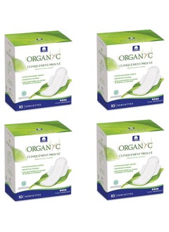 ORGANYC Sanitary Pads with Wings for the Night Made from 100% Certified Organic Cotton - 4 Packs of 10 (40 Total) 