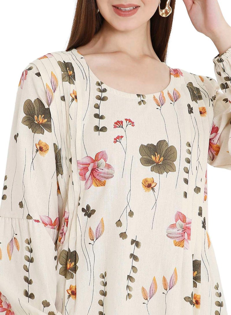 HANA & SARA HIGH QUALITY SHORT PRINTED FARASHA ARABIC KAFTAN JALABIYA DRESS  - Image 3