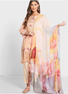 Printed Kurti & Pants With Dupatta