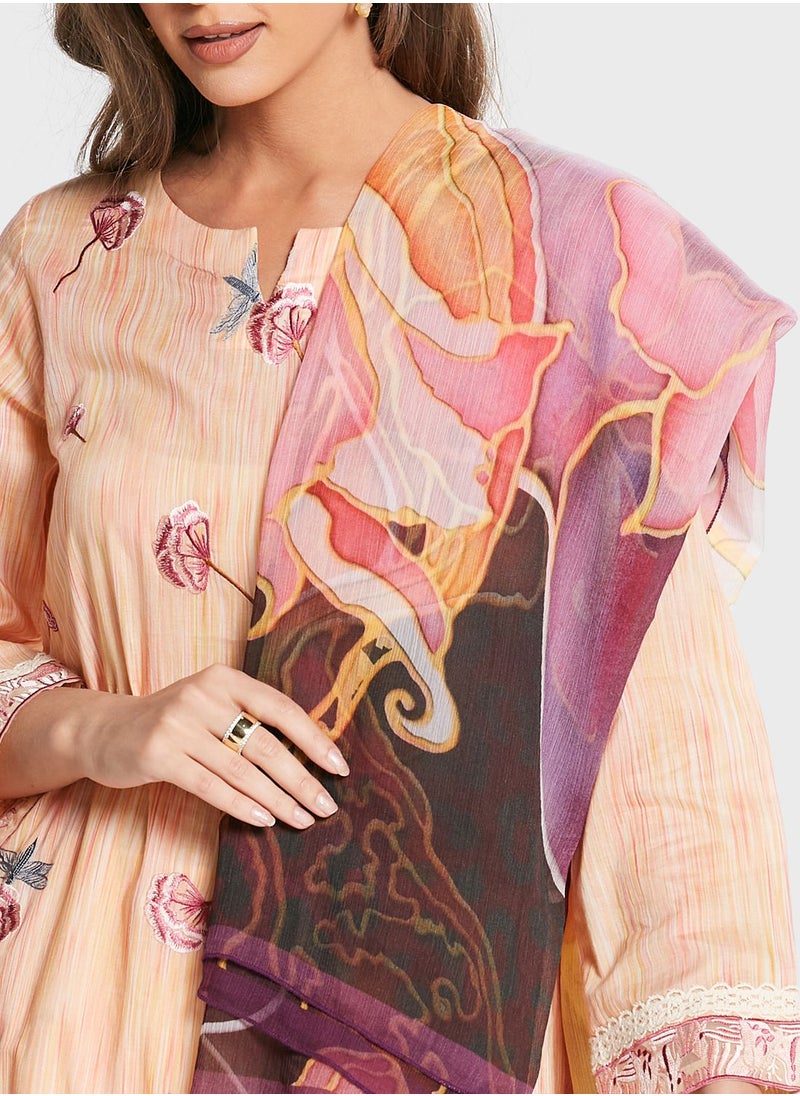 Nishat Linen - Printed Kurti & Pants With Dupatta - Image 1