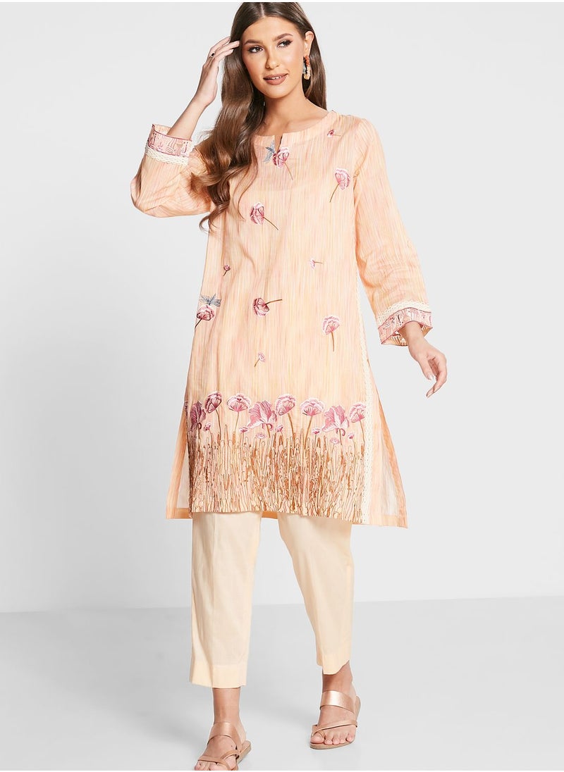 Nishat Linen - Printed Kurti & Pants With Dupatta - Image 1