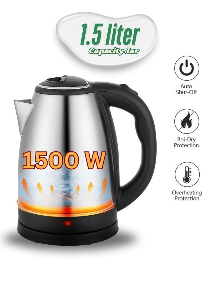 Microplus - Microplus Rapid Boil Electric Kettle - 1500W | 1.5L Capacity | Fast Heating | 360° Rotary Base | Auto Shut-Off | Boil Dry Protection | Stainless Steel Body | Non Slippery Handle | Instant Hot Water for busy professionals, families, office workers & tea coffee enthusiasts - Image 1