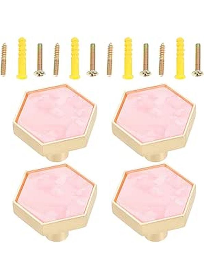 Pink Hexagon Brass Cabinet Knobs And Drawer Pulls Set Of 4 Single Hole Hardware - Image 1