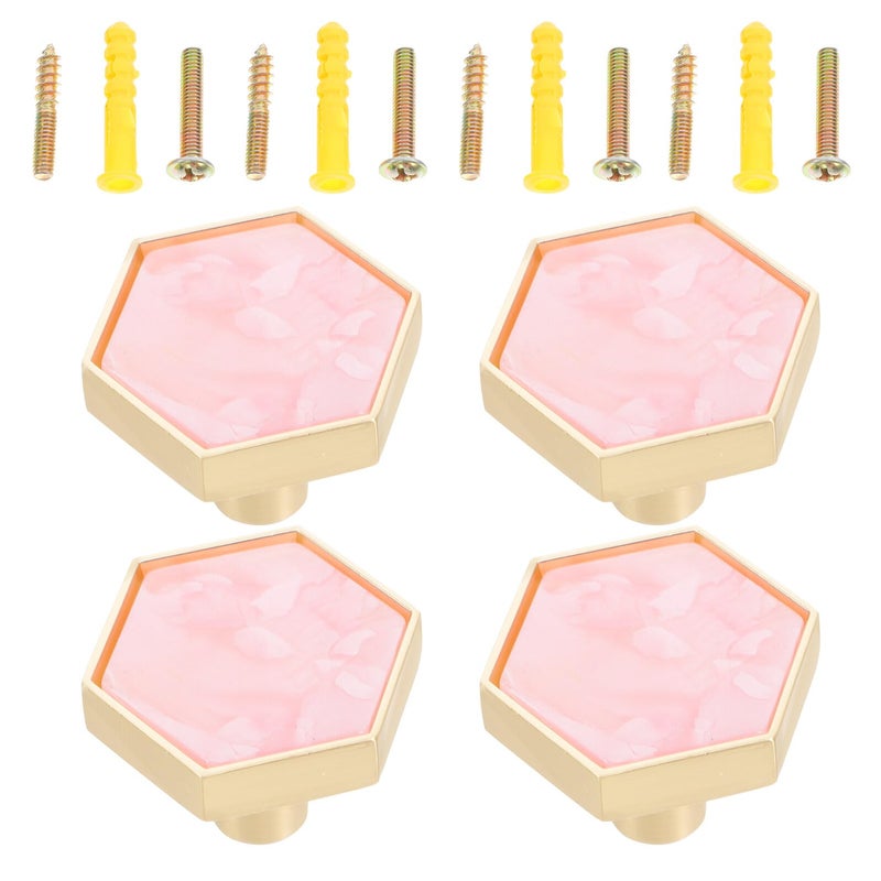 Pink Hexagon Brass Cabinet Knobs And Drawer Pulls Set Of 4 Single Hole Hardware - Image 2