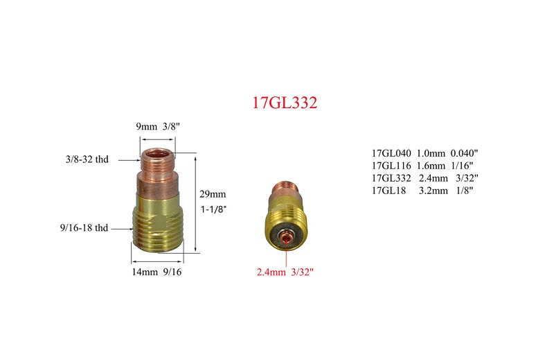 RIVERWELD TIG Stubby Gas Lens Collet Bodies 17GL332 10N24S 3/32'' 2.4mm Assort Kit for QQ300 PTA DB SR WP 17 18 26 TIG Welding Torch 10pcs - Image 3