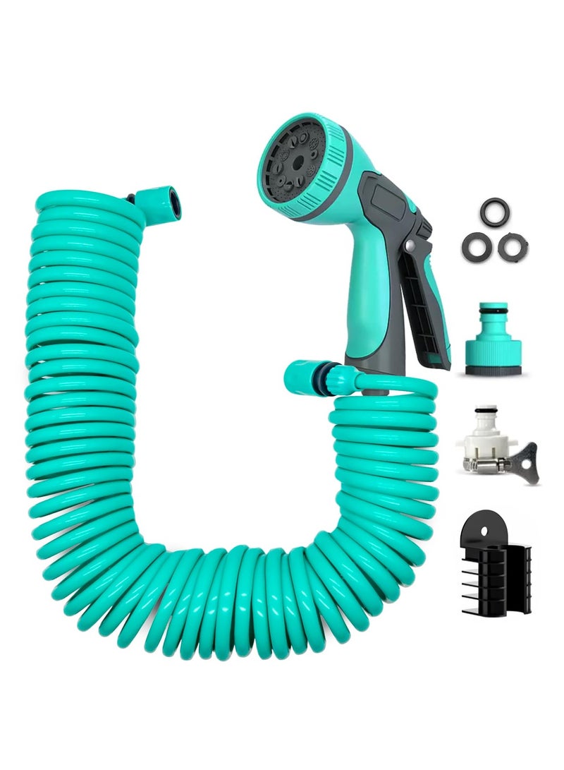 Bukela Coil Garden Hose 15M 50FT, EVA Recoil Garden Hose,Self-coiling Water Hose with 3/4" Connector Fittings with 10 Function Spray Nozzle,Retractable,Corrosion Resistant(Blue) - Image 1