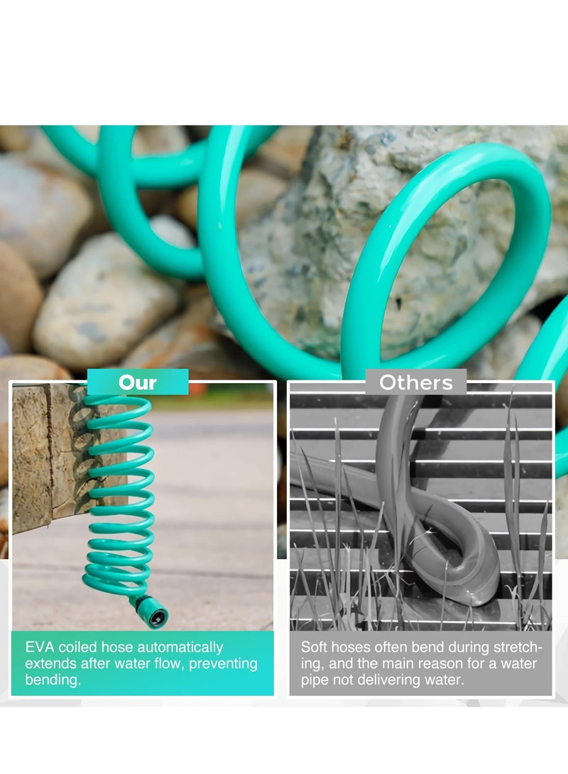 Bukela Coil Garden Hose 15M 50FT, EVA Recoil Garden Hose,Self-coiling Water Hose with 3/4" Connector Fittings with 10 Function Spray Nozzle,Retractable,Corrosion Resistant(Blue) - Image 5