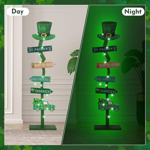LETUBUYU 43.8" Lighted Wooden St. Patrick's Day Porch Sign Leprechaun Hat Shamrock Irish Train Standing Signs with Base for Indoor Outdoor Yard Decor - Image 3
