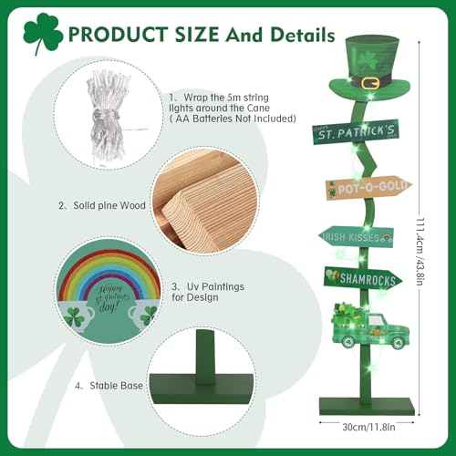 LETUBUYU 43.8" Lighted Wooden St. Patrick's Day Porch Sign Leprechaun Hat Shamrock Irish Train Standing Signs with Base for Indoor Outdoor Yard Decor - Image 4