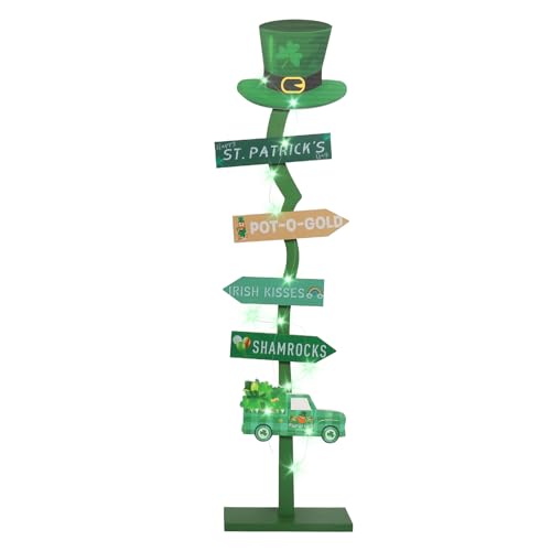 LETUBUYU 43.8" Lighted Wooden St. Patrick's Day Porch Sign Leprechaun Hat Shamrock Irish Train Standing Signs with Base for Indoor Outdoor Yard Decor - Image 1