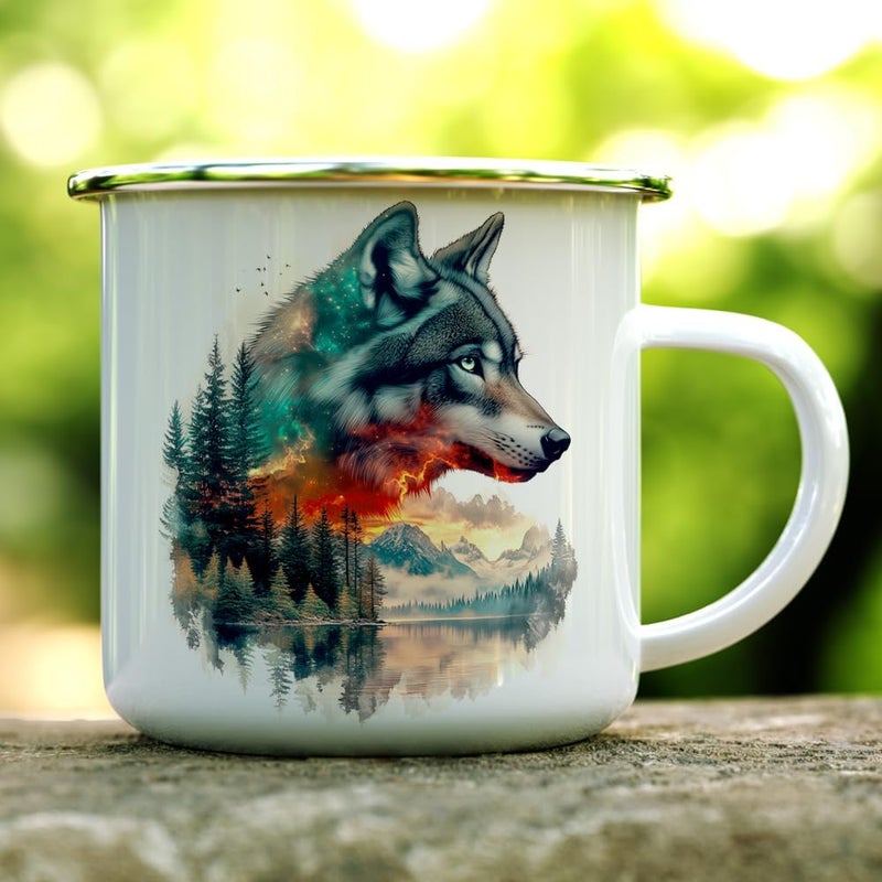 Loftipop Nature Wolf Enamel Camp Mug Wild Life Animal Campfire Camping Cup Outdoor Lover Gifts 12oz - Image 2