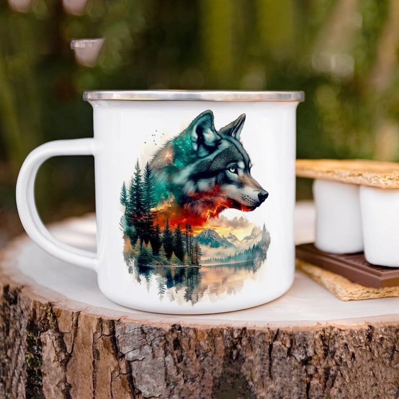 Loftipop Nature Wolf Enamel Camp Mug Wild Life Animal Campfire Camping Cup Outdoor Lover Gifts 12oz - Image 4