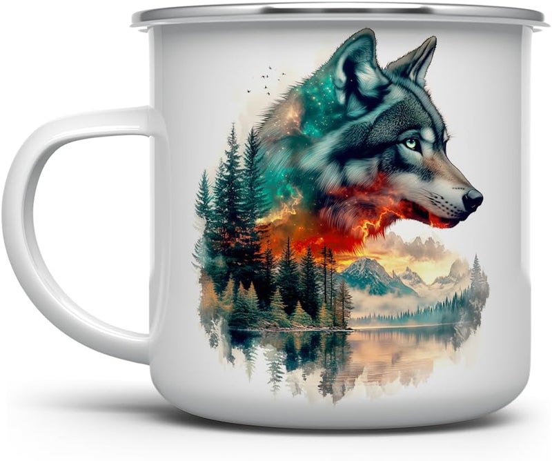 Loftipop Nature Wolf Enamel Camp Mug Wild Life Animal Campfire Camping Cup Outdoor Lover Gifts 12oz - Image 1