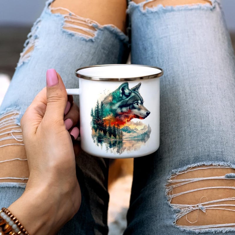 Loftipop Nature Wolf Enamel Camp Mug Wild Life Animal Campfire Camping Cup Outdoor Lover Gifts 12oz - Image 3