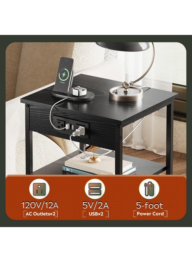 WLIVE Black End Table with Charging Station, Slim Night Stand with 3 Storage Shelves, Small Side Tables for Small Spaces, Bedside Tables for Living Room, Bedroom - Image 4