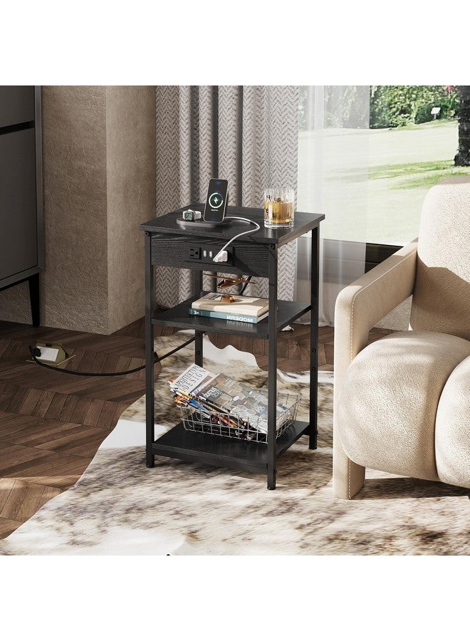 WLIVE Black End Table with Charging Station, Slim Night Stand with 3 Storage Shelves, Small Side Tables for Small Spaces, Bedside Tables for Living Room, Bedroom - Image 5