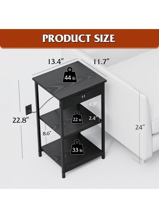 WLIVE Black End Table with Charging Station, Slim Night Stand with 3 Storage Shelves, Small Side Tables for Small Spaces, Bedside Tables for Living Room, Bedroom - Image 2