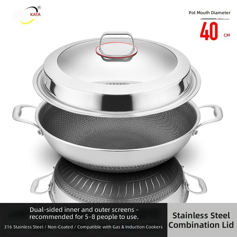 316L Stainless Steel Double-Sided Honeycomb Non-Stick Frying Pan - Suitable for Gas and Induction  Cookers