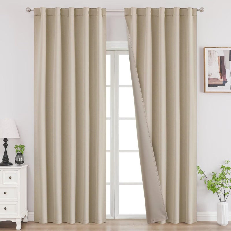 Joydeco Blackout Curtains 96 Inches Long, Thermal Insulated Black Out Curtains 2 Panels Set for Bedroom, Room Darkening Drapes for Living Room Window (W52 x L96 Inch, Light Beige) - Image 1