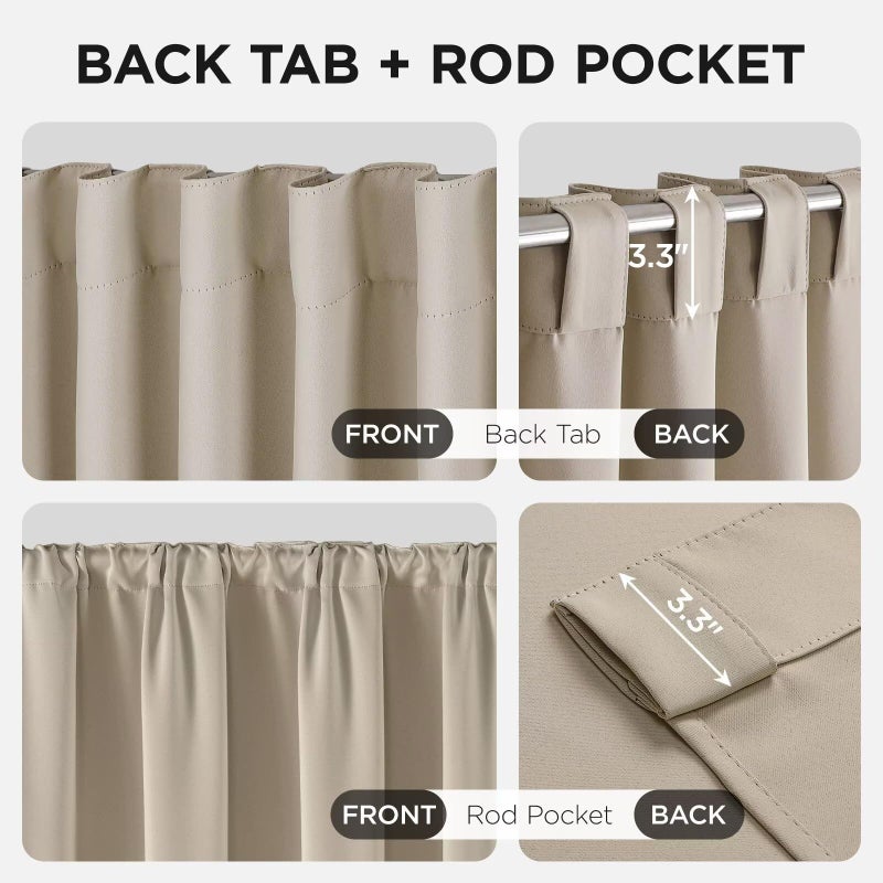 Joydeco Blackout Curtains 96 Inches Long, Thermal Insulated Black Out Curtains 2 Panels Set for Bedroom, Room Darkening Drapes for Living Room Window (W52 x L96 Inch, Light Beige) - Image 3