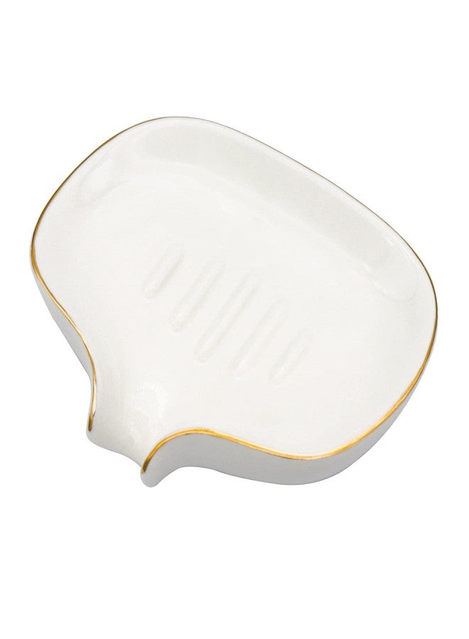 Polyroyal White Soap Dish Ceramic Self Draining Soap Dish Waterfall Slot Gold Edge Bathroom Accessories for Bathroom, Kitchen,Bar Counter - Image 1