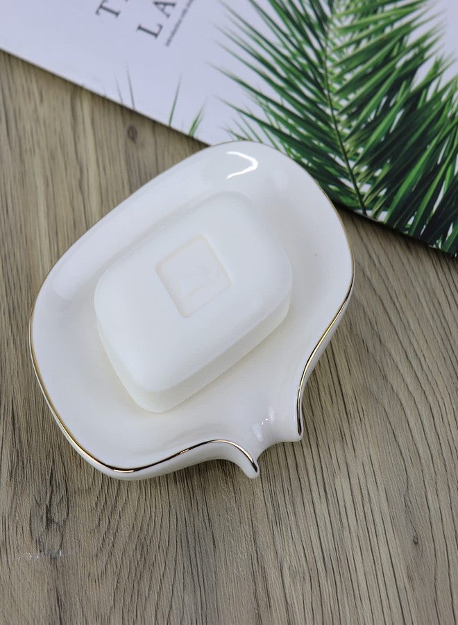 Polyroyal White Soap Dish Ceramic Self Draining Soap Dish Waterfall Slot Gold Edge Bathroom Accessories for Bathroom, Kitchen,Bar Counter - Image 5