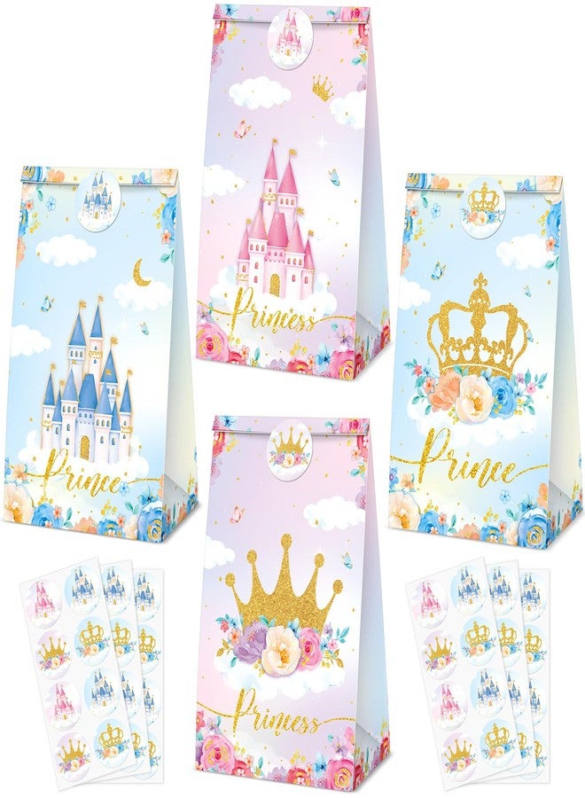 Nezyo 32 pcs Princess Prince Favor Bags Princess Crown Castle Party Bags include 4 Style Sticker Handles Candy Goodie for Gender Reveal Bridal Shower Wedding Supplies - Image 1