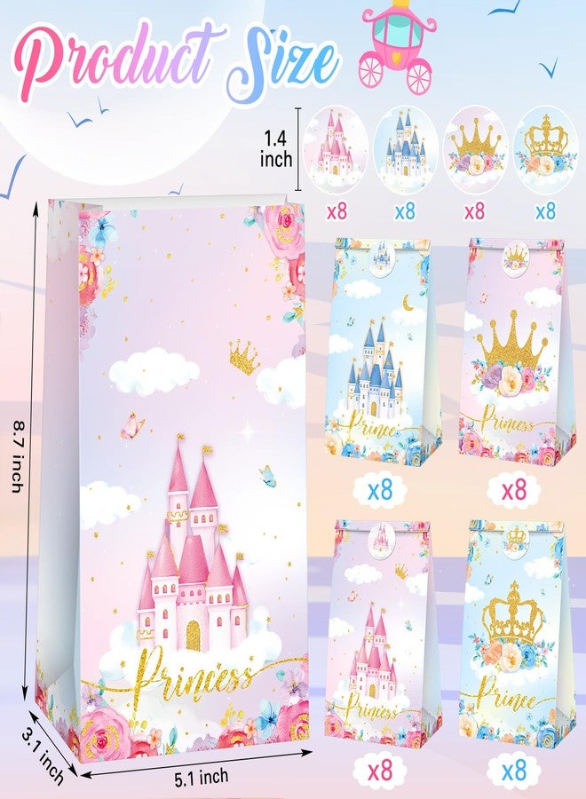 Nezyo 32 pcs Princess Prince Favor Bags Princess Crown Castle Party Bags include 4 Style Sticker Handles Candy Goodie for Gender Reveal Bridal Shower Wedding Supplies - Image 2