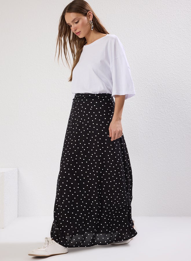 trendyol Black Polka Dot Patterned Knit Skirt - Image 2