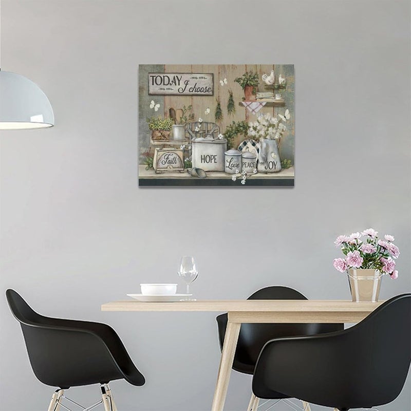exroozy Rustic Kitchen Wall Art Farmhouse Kitchen Pictures Wall Decor Country Kitchen Painting Prints Farm Positive Quotes Framed Artwork Ready to Hang 12"x16" - Image 4