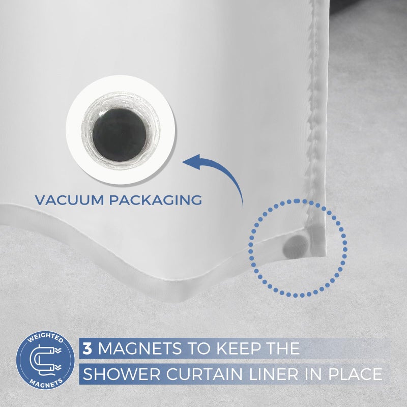 downluxe Waterproof Fabric Shower Curtain Liner, Soft Cloth Shower Liner with 3 Magnets, Machine Washable & Hotel Quality Bathroom Curtain, 70" W x 72" L, White - Image 3
