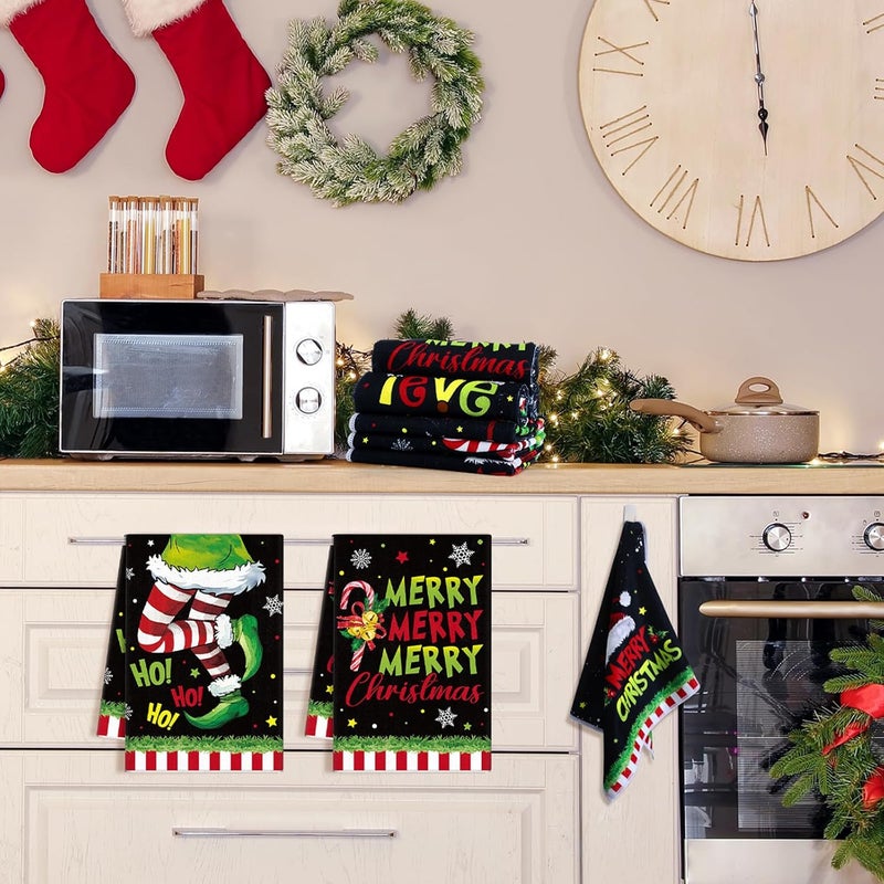 FuWeave 6 Pcs Christmas in July Kitchen Towels Lime Green Merry Christmas Tea Dishtowel 21 x 14 Inch Decorative Winter Bathroom Hand Towel Xmas Decor for Kitchen Bathroom Farmhouse Gift - Image 5