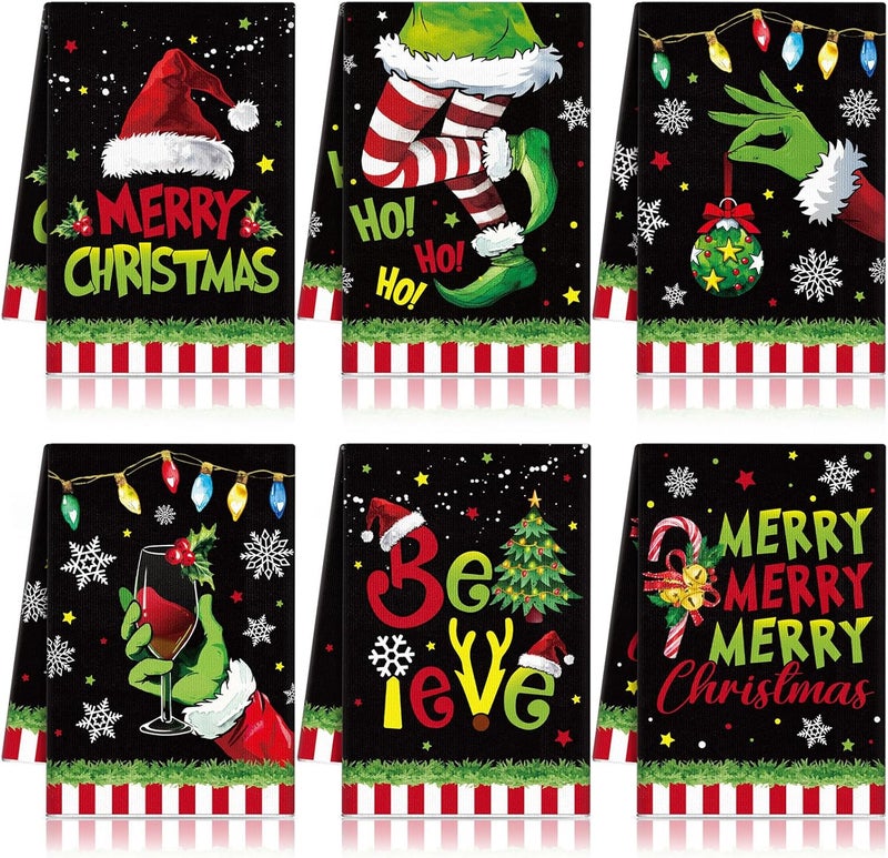 FuWeave 6 Pcs Christmas in July Kitchen Towels Lime Green Merry Christmas Tea Dishtowel 21 x 14 Inch Decorative Winter Bathroom Hand Towel Xmas Decor for Kitchen Bathroom Farmhouse Gift - Image 1