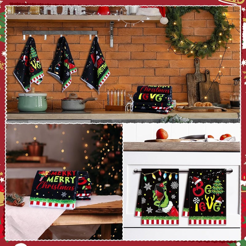FuWeave 6 Pcs Christmas in July Kitchen Towels Lime Green Merry Christmas Tea Dishtowel 21 x 14 Inch Decorative Winter Bathroom Hand Towel Xmas Decor for Kitchen Bathroom Farmhouse Gift - Image 2