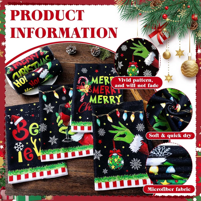 FuWeave 6 Pcs Christmas in July Kitchen Towels Lime Green Merry Christmas Tea Dishtowel 21 x 14 Inch Decorative Winter Bathroom Hand Towel Xmas Decor for Kitchen Bathroom Farmhouse Gift - Image 4