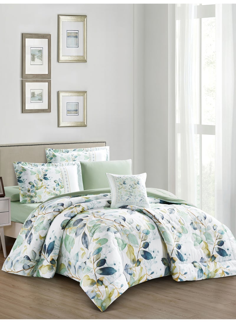 دوناتيلا طقم مفرش سرير كامل 6 قطع مقاس مزدوج 200×200 سم , مايكروفايبر ناعم , تطريز مشجر انيق يناسب سرير 200×200سم - Image 2