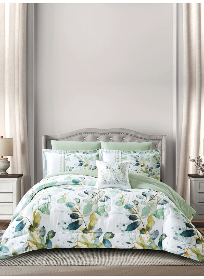 دوناتيلا طقم مفرش سرير كامل 6 قطع مقاس مزدوج 200×200 سم , مايكروفايبر ناعم , تطريز مشجر انيق يناسب سرير 200×200سم - Image 1