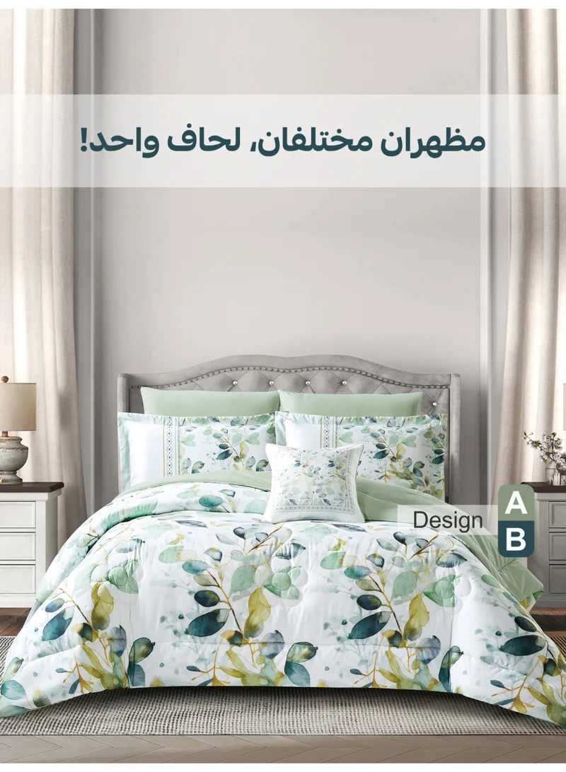 Donetella Bedding Comforter Set, King Size Fits 200x200 cm - 6-Pcs Digital Print Quilted Bed Set, Microfiber Fabric - 1 Comforter, 1 Fitted Sheet, 2 Pillow Shams, 2 Pillowcases .