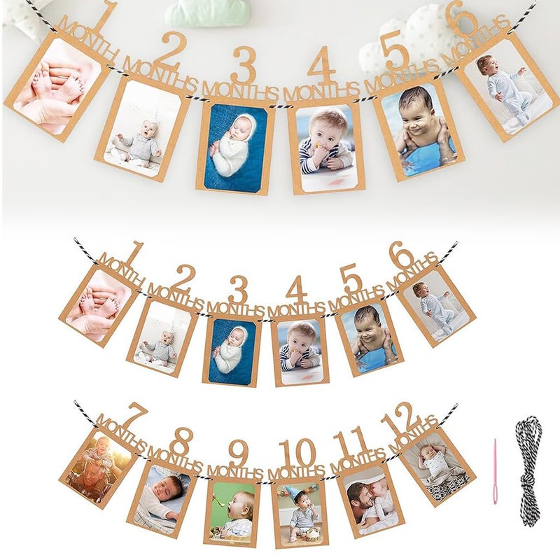 Goodern 12 Months Baby Photo Banner for First Birthday Decorations Newborn Baby Growth Record 1 1/2 Month Pictures Monthly Milestone Letters Photograph Buntings for Birthday Decor Party Supplies Nat - Image 1