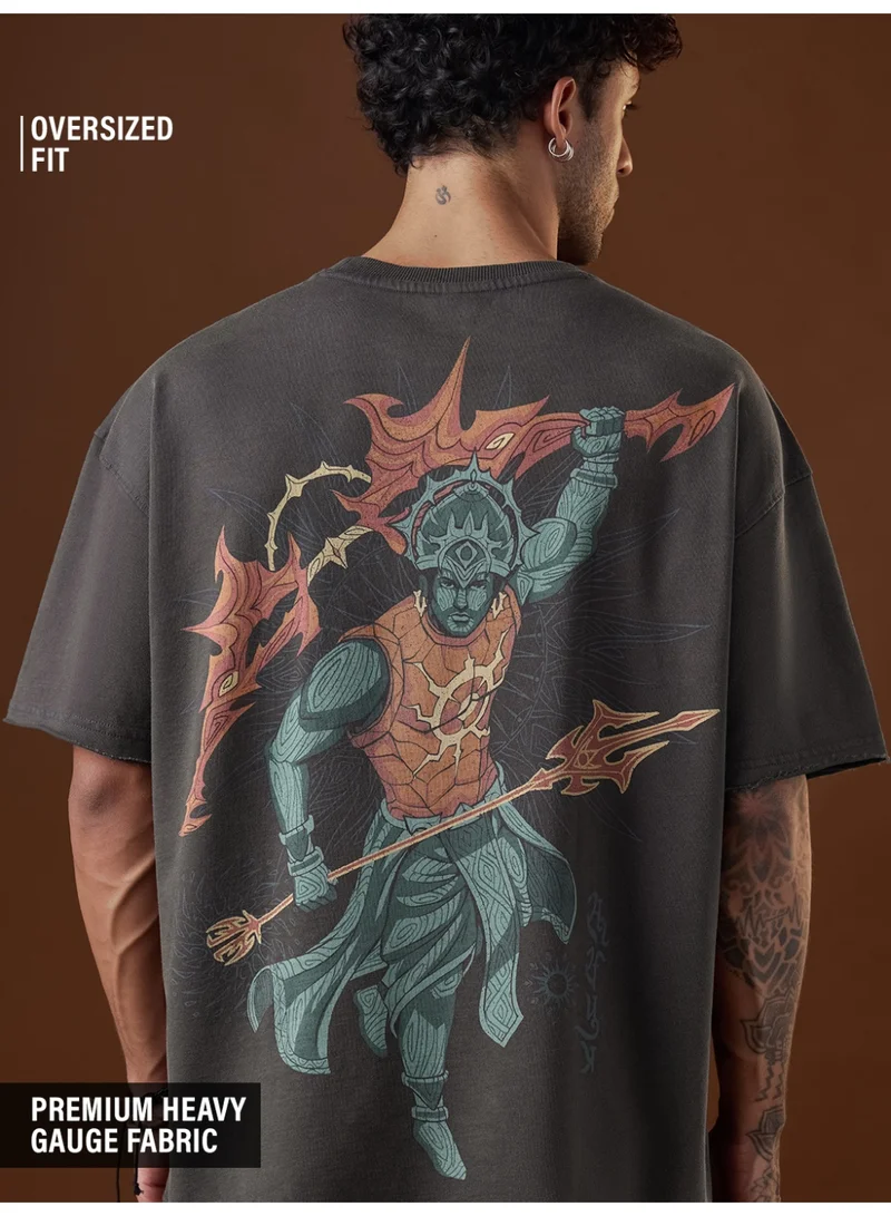 The Souled Store The Souled Store Men Mythology Suryaputra Graphic Printed Grey Oversized T-Shirts