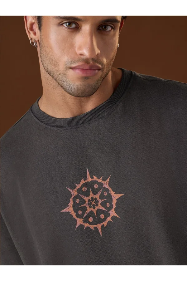 The Souled Store Dark Grey The Souled Store Men Mythology Suryaputra Graphic Printed Dark Grey Oversized T-Shirts for Men | Best Price UAE