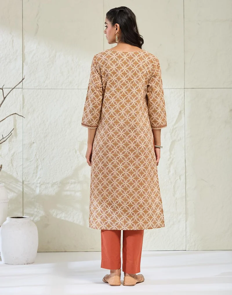 Fabindia  Avni Natural Cotton Printed Kurta & Pant Set for Women | Best Price UAE