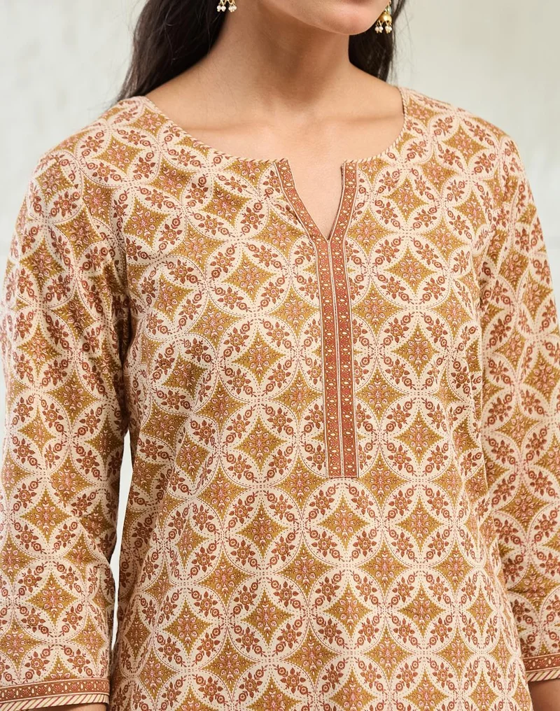 Fabindia  Avni Natural Cotton Printed Kurta & Pant Set for Women | Best Price UAE