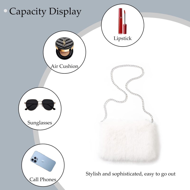 LA CARRIE Faux Fur Crossbody Bags for Women Shoulder Bag Purse Handbags Shoulder Strap(White) - Image 5